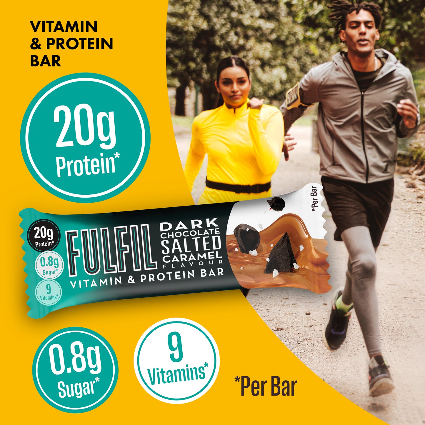 Dark Chocolate Salted Caramel Vitamin & Protein Bar – 15x55g