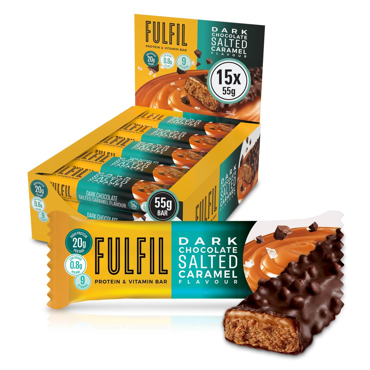 Dark Chocolate Salted Caramel Protein & Vitamin Bar 15x55g