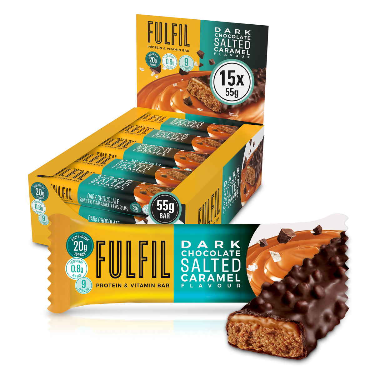 Dark Chocolate Salted Caramel Protein & Vitamin Bar 15x55g