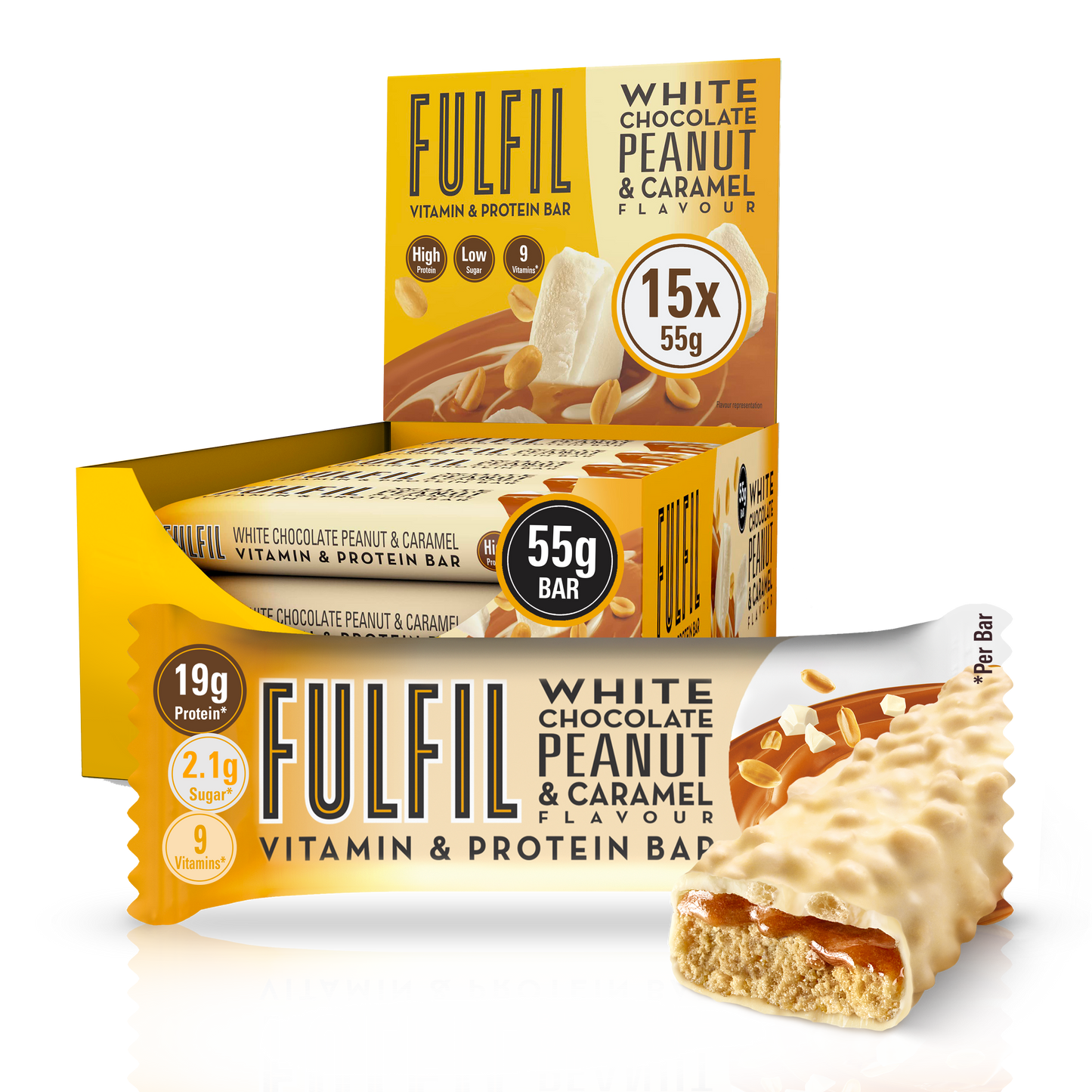 White Chocolate Peanut and Caramel Vitamin & Protein Bar – 15x55g