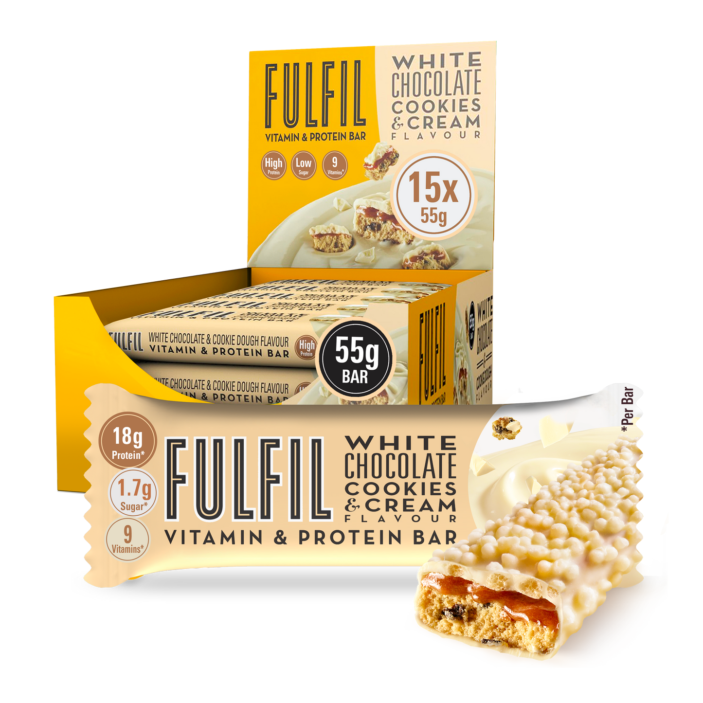 White Chocolate Cookies & Cream Vitamin &  Protein Bar – 15x55g